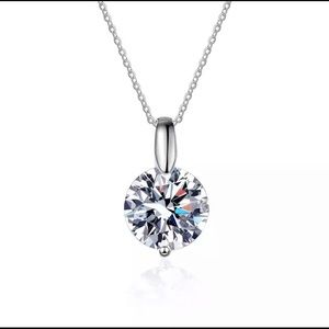 Certified 2CT Brilliant Cut Moissanite 925 Sterling Silver Solitaire Necklace